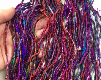 10 yd Recycled Sari Silk Yarn Jewel Tone Tassel Yarn Dreamcatcher Jewelry Garland Supply Fiber Weave Scrapbook Crochet Felting Supply