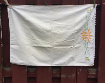 Yellow Embroidered Pillow Cover / Vintage Decorative Pillow Case / Pillowcase for Bedroom