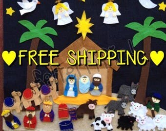 Handmade Felt Nativity Advent Christmas Countdown Calendar FREE SHIPPING
