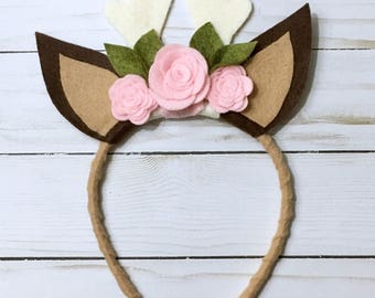 Deer Ears || Flower Headband || Woodland Baby