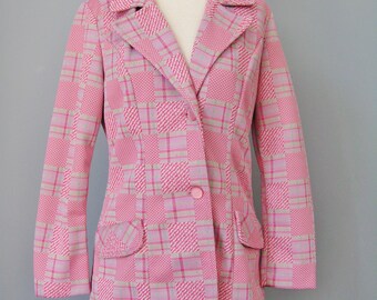 Mod Blazer / Vtg 70s / Pink Plaid Mod Blazer