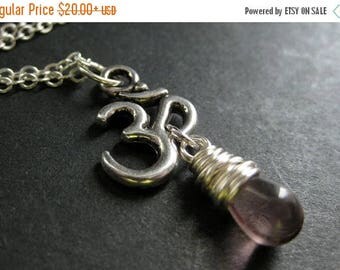 BACK to SCHOOL SALE Yoga Jewelry. Purple Necklace. Ohm Necklace. Om Necklace in Silver. Teardrop Necklace. Yoga Necklace. Handmade Jewelry.
