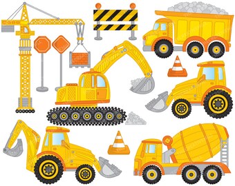 50% OFF SALE Construction Clipart - Vector Construction Clipart, Crane Clipart, Truck Clipart, Digger Clipart, Construction Clip Art
