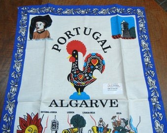 Vintage Portugal tea towel - rooster "barcelos" - symbol of Portugal - Algarve - souvenir of Portugal