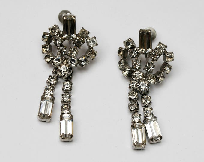 Chandelier Dangle Earring - clear Rhinestone Crystal - screw back earrings - Wedding Bride