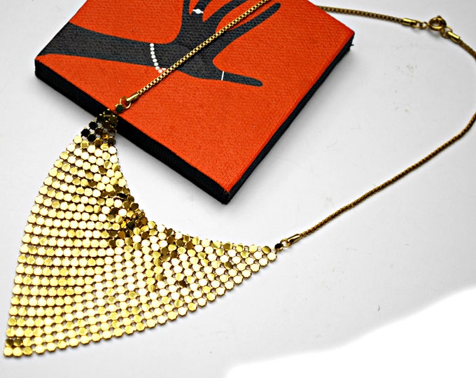 Gold Metallic Mesh -Triangle Bib Necklace - scarf necklace