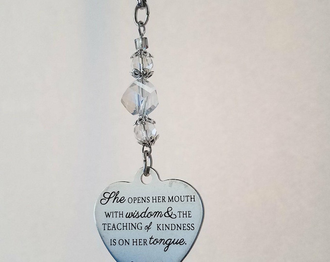 Proverbs 31 26 zipper charm keychain Christian Purse charm Christian Gift for Mother Christian Teacher Gift Religious Bible Gover Charm