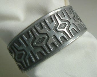 Mylius Brodrene Norwegian Pewter 1960s "Maze" Cuff Bracelet