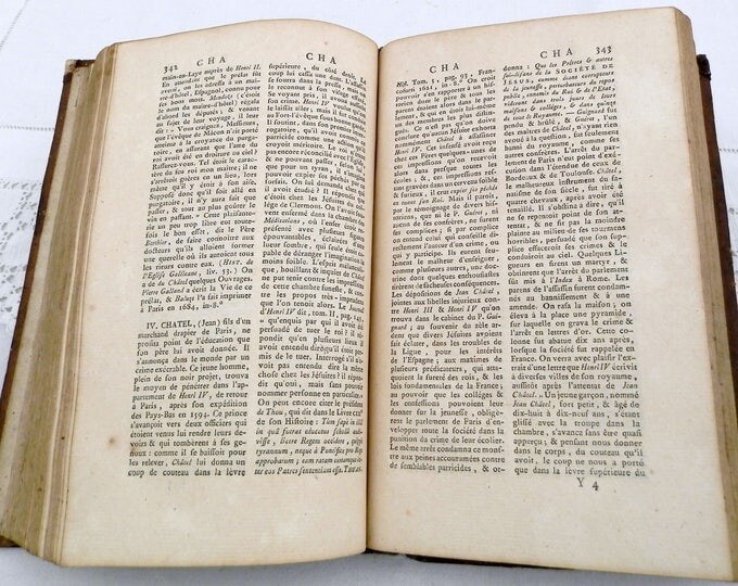 Antique French Leather Bound Book Printed in 1804 "Nouveau Dictionnaire Historique" Dictionary by Chaudon 3 rd Volume Ca to Co, Historical