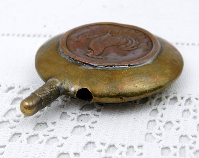 Antique French Trench Art WW1 Powder Flask in Copper and Brass with Embossed Lion Rooster Inscribed Vimy Roeux Bullecourt Fleury Thiaumont Antique French Trench Art WW1 Powder Flask in Copper and Brass with Embossed Lion Rooster Inscribed Vimy Roeux Bullecourt Fleury Thiaumont