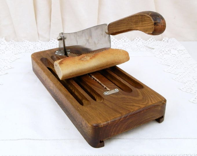 Vintage French Guillotine Bread Knife with Crumb Collecting Tray Made of Walnut Wood and Stainless Steel, Baguette Cutting Board, Kitchen Vintage French Guillotine Bread Knife with Crumb Collecting Tray Made of Walnut Wood and Stainless Steel, Baguette Cutting Board, Kitchen
