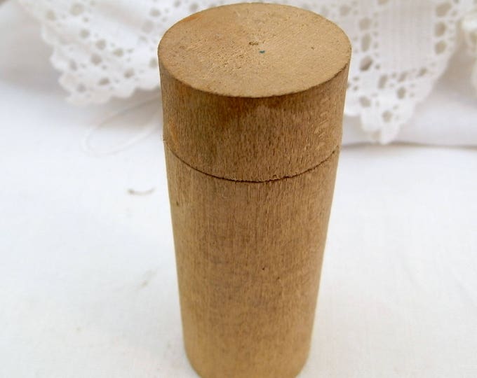 Cylindrical Turned Wooden Pill Box, French Vintage Box Made of Wood, Rustic Brocante Decor