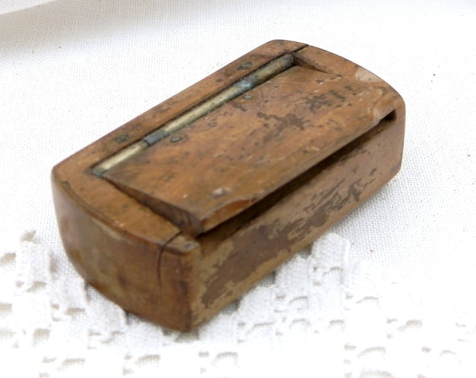 Antique Treen Wooden Snuff Box, Rustic Folk Art Box, Pocket Sized Wood Container, Small Box from France, Brocante Retro Collectible