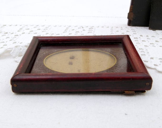 Pair of Matching Tiny Small Antique French Wooden and Glass Portrait Frames, Maroon Picture Frame from France, Victorian Photograph Display