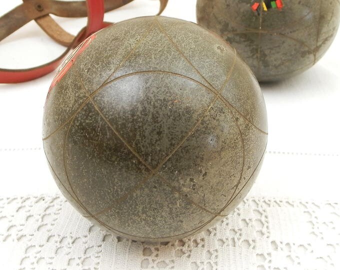 Vintage 1950s Wooden Lignum Vitae Boule / Petanque Balls Made in Italy by Fabra with Red Leather Carrying Case, French Bowling Balls
