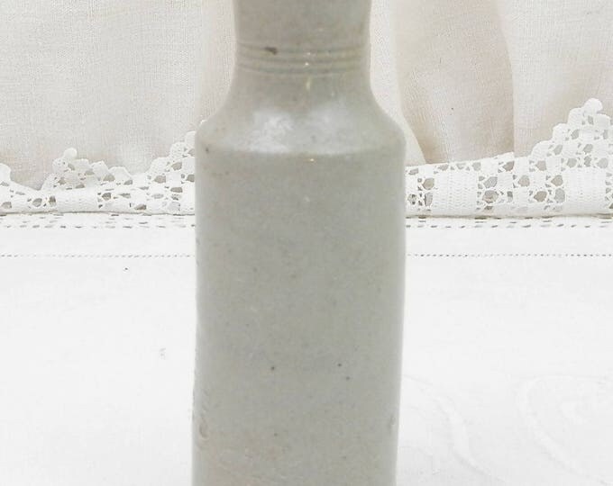 Antique French Stoneware Gray Bottle Once Contained Brillant Belge Fourcault Paris Victorian Metal Polish, Vintage Pottery Ink Bottle, Vase