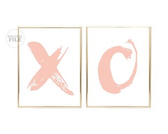 XO Printable Wall Art - Nursery Decor - You Print (2) 16x20 Jpegs - Pink Brushy X O - Bedroom Decor, X and O, Love Print, Dorm Decor