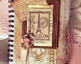 PARISIAN Summer Vacation Journal, Shabby Chic Journal,DIY Journal, Birthday Gift Journal,