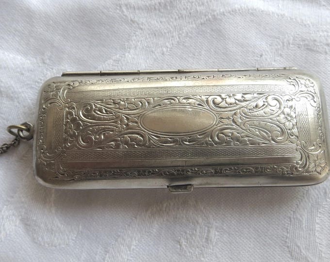 Antique Coin Holder, German Silver Coin Purse Chatelaine, Etched Florals