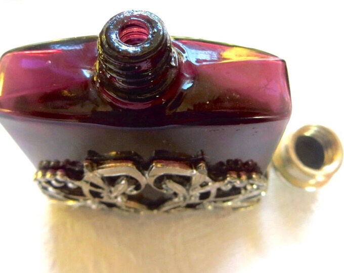 Vintage Perfume Bottle, Amethyst Glass, Art Nouveau Silver Overlay, Vintage Vanity Piece