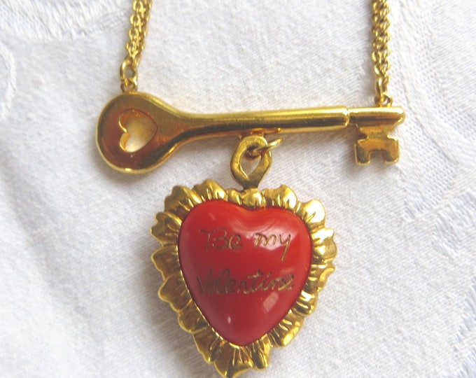 Vintage Betsy Johnson Necklace, Be My Valentine, Heart and Key Necklace, Valentines Day Jewelry, Betsy Johnson Jewelry, Valentine Gift