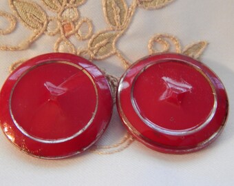 Deep Red Glass Buttons with Silver Luster - 2 Large Size