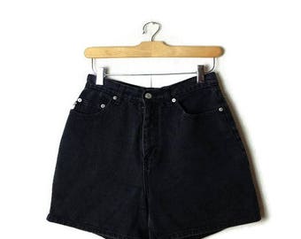 Vintage Black Denim Shorts from 90's/grunge/W24*