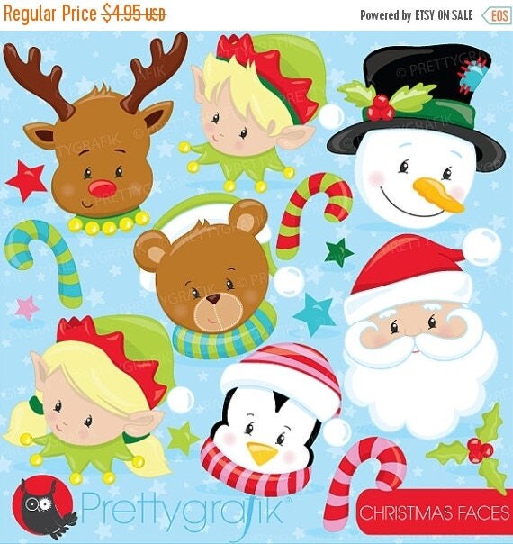 80% OFF SALE Christmas faces clipart commercial use, vector graphics, digital clip art, digital images - CL747 Il_570xn