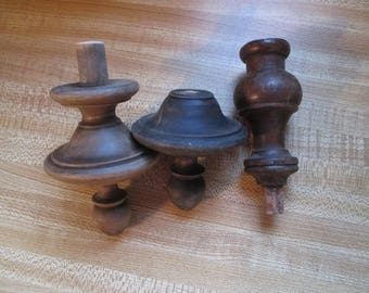 Antique Wood Architectural Salvage Lot of three different Finials - Steampunk project - Estate find!