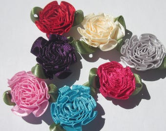 7 large multicolored 25mm (A125) fabric flowers