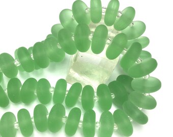 Sea Glass Rondelle Bead Peridot green 12mm x 3.5mm 14 pieces