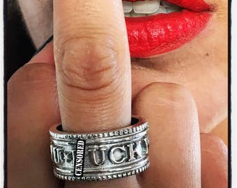 Etherial Sterling Silver Fuck You Ring, Fuck You Ring, Sterling Silver Handmade Biker Ring, Silver Badass Ring, Steampunk Biker Fuck Ring
