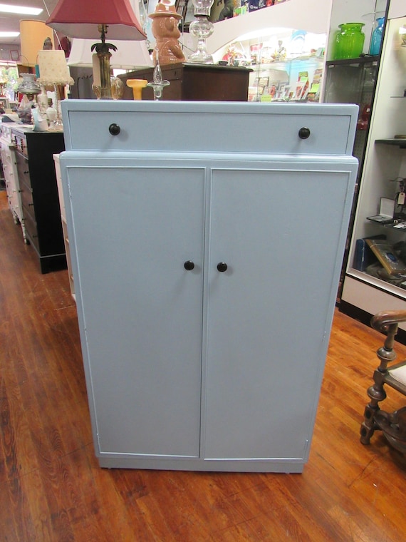 Blue Armoire Dresser with shelves, drawer and hanging space