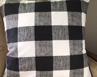 Black White Pillow Cover 22 x 22 inch Buffalo Check Pillow Cover Black White Plaid Pillow Cover Black White Buffalo Check Pillow Cover