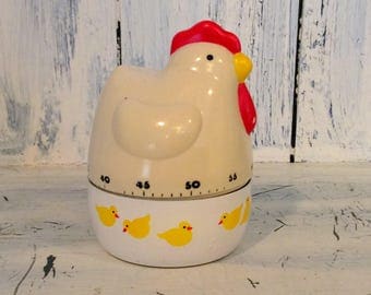 Retro kitchen timer, mid century chicken timer, vintage small kitchen time clock, chicken timer, antique chicken kitchen timer