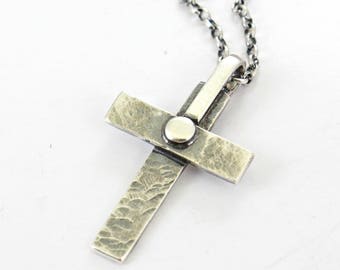 cross silver sterling hammered handmade necklace pendant