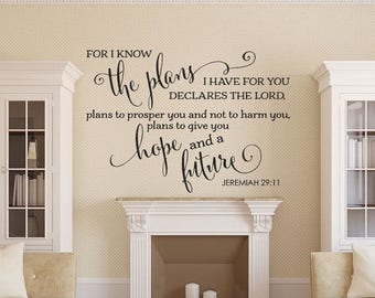 CLEARANCE SALE Bible Verse Wall Decal - Christian Wall Decal - Family Wall Decal - Jeremiah 29:11 - Wall Decal - Bible Verse - Christian Wal