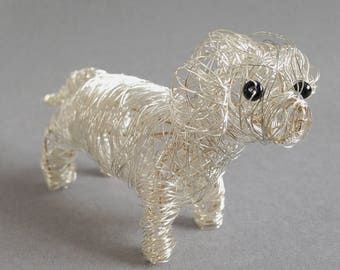 Wire dog, dachshund figurine, metal dog art, standing hound ornament, pet portrait, 3D animal sculpture, beagle, basset hound, one of a kind