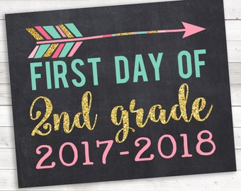 Arrow First Day of 2nd Grade, 2nd Grade 2017-2018, 2nd Grade Photo Prop, Pink Gold, First Day 2nd Grade, 1st Day School, 1st Day 2nd Grade