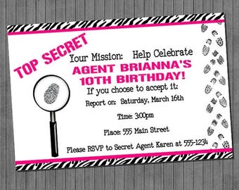 FLASH SALE Top Secret Birthday Invitations-Girl