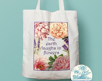 The earth laughs in flowers floral Tote Bag - Shopping Bag, Cotton Tote, Long-handled tote bag