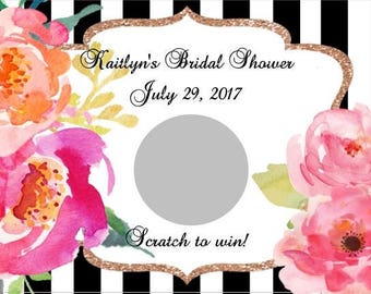 10 Black and White Striped Rose Bridal Shower Scratch Off Game Cards