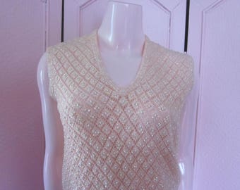1960s Pale Coral-Colored Shell, Embroidered with Beads and Sequins, Size 38