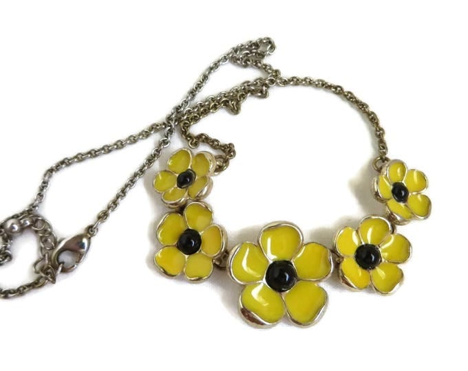 Yellow Flower Necklace, Vintage Enameled Floral Necklace, Bib Necklace, Summer Necklace, Gift Idea