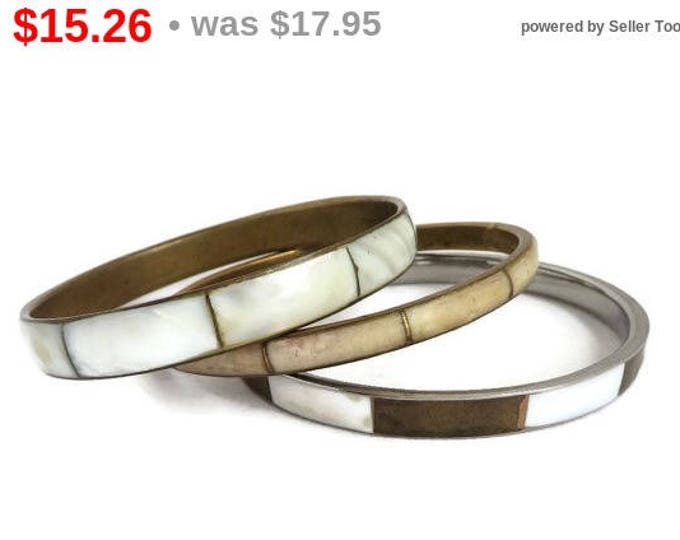 Mother of Pearl Bangles, Vintage White, Brown and Cream Bracelet Trio