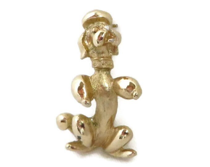 Poodle Brooch, Sarah Coventry Pin, Vintage French Poodle Pin, Gold Tone 1960s Begging Dog Pin, Gift for Her