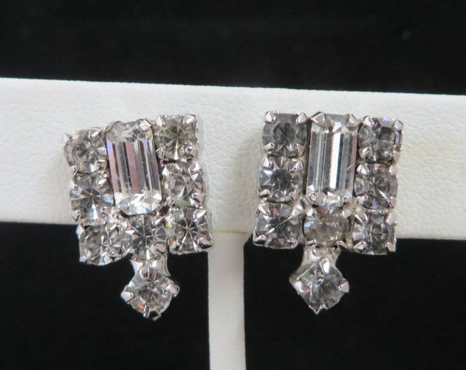 Rhinestone Screwback Earrings, Vintage Silver Tone Bridal Earrings, Formal Wear Night Out Earrings