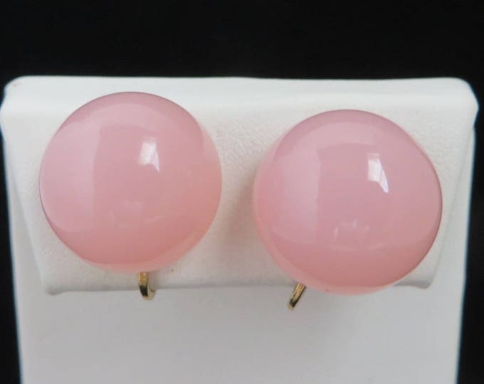 Pink Earrings, Button Earrings, Signed Richlieu Moonglow Clip on Earrings, Gift Idea, Gift Boxed