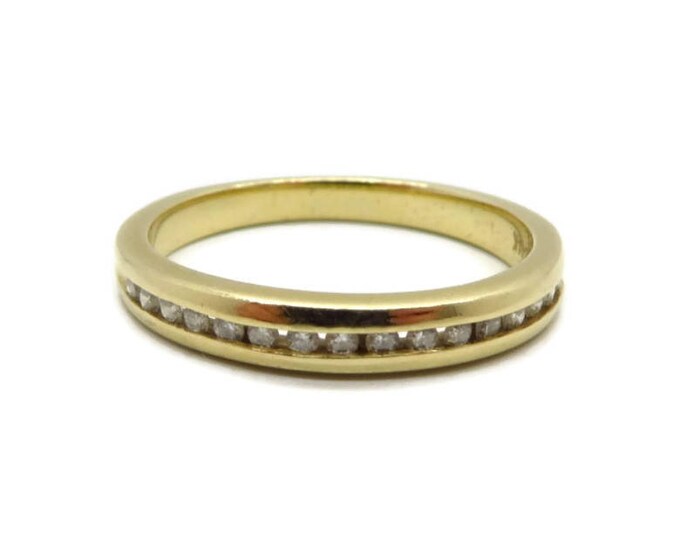 Diamond Wedding Band, 14K Yellow Gold Ring, Vintage Channel Set 0.15 Carat, Anniversary Band, Size 8