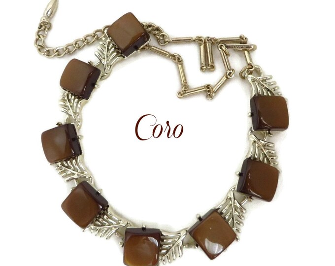 Vintage CORO Chocolate Moonglow Necklace, Gold Tone Mid-Century Choker